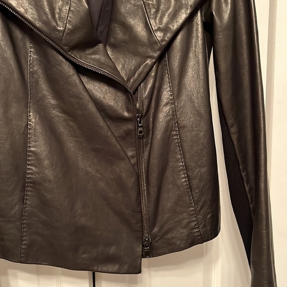 Vince Black Lambskin Leather Jacket Moto Zipped Mixed Media - Picture 3 of 8